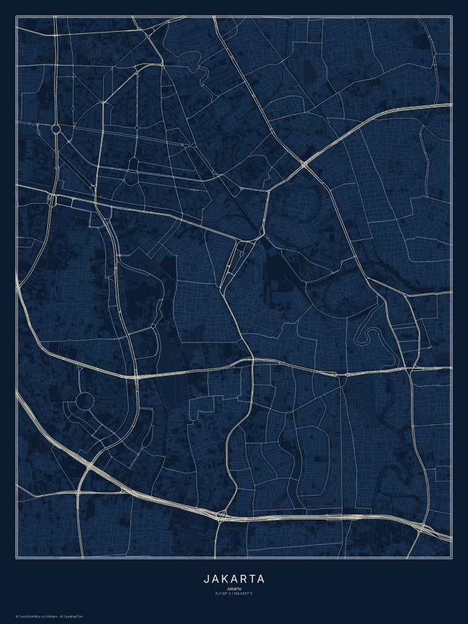 Jakarta map poster, midnight style