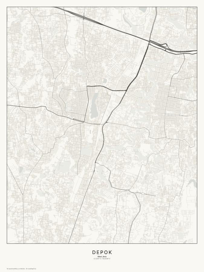 Depok map poster, classic style