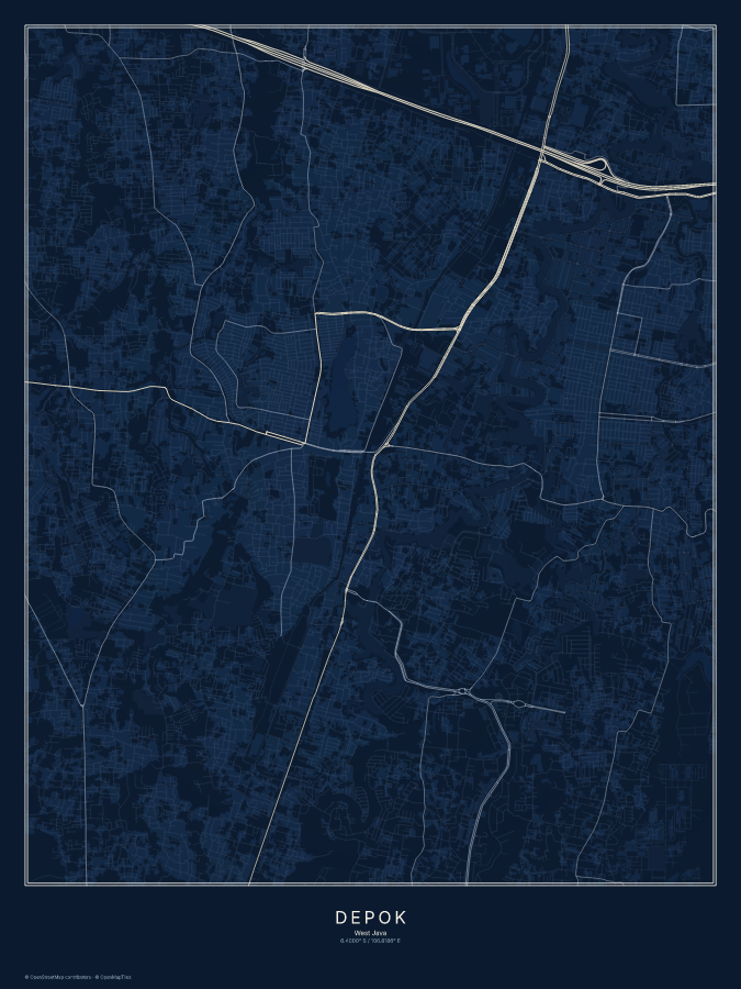 Depok map poster, midnight style