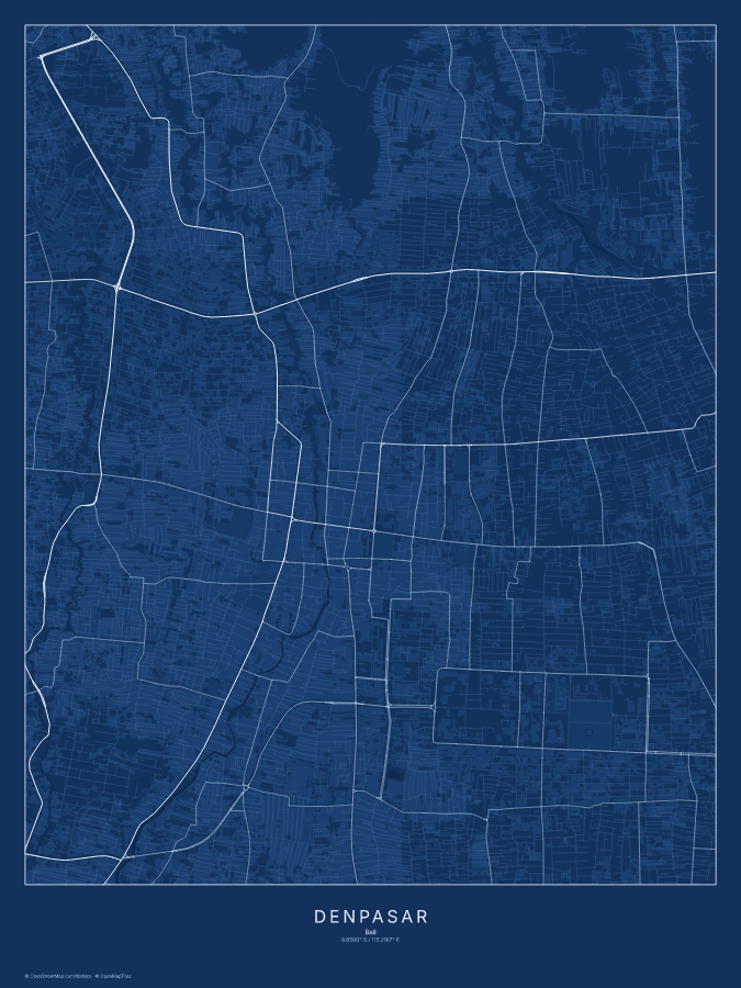 Denpasar map poster, blueprint style