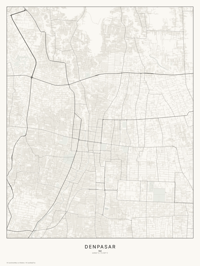 Denpasar map poster, classic style
