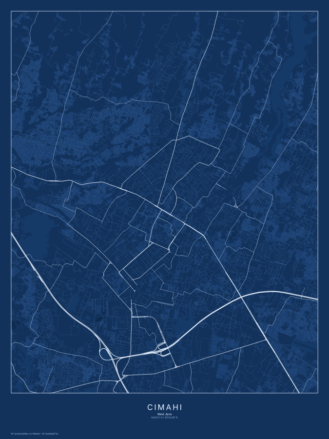 Cimahi map poster, blueprint style