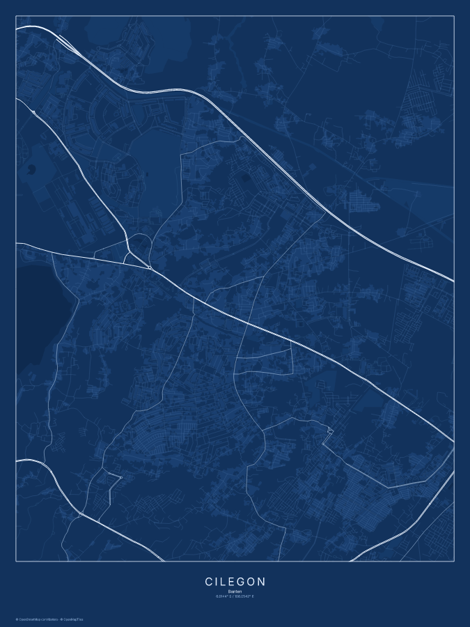 Cilegon map poster, blueprint style