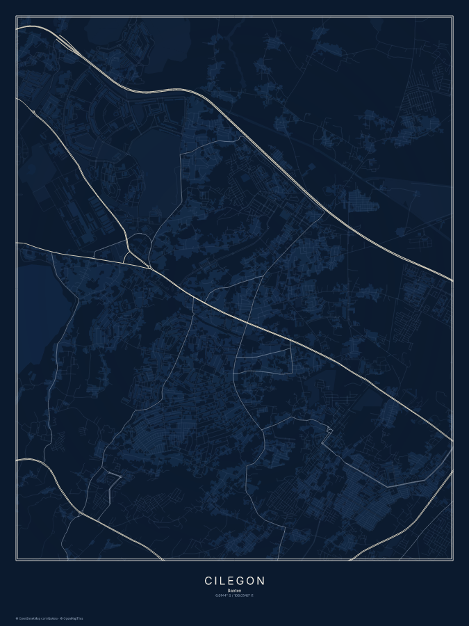 Cilegon map poster, midnight style