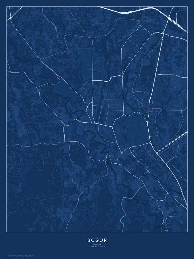Bogor map poster, blueprint style