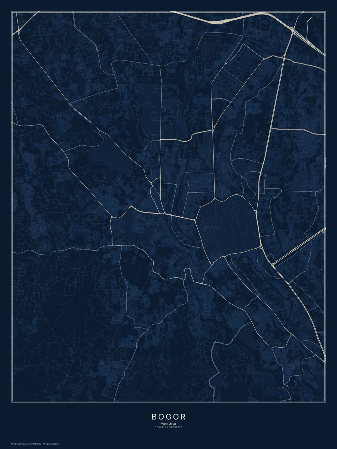 Bogor map poster, midnight style