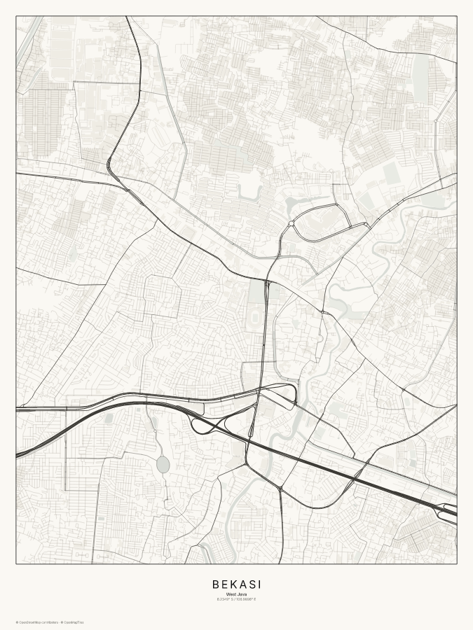 Bekasi map poster, classic style
