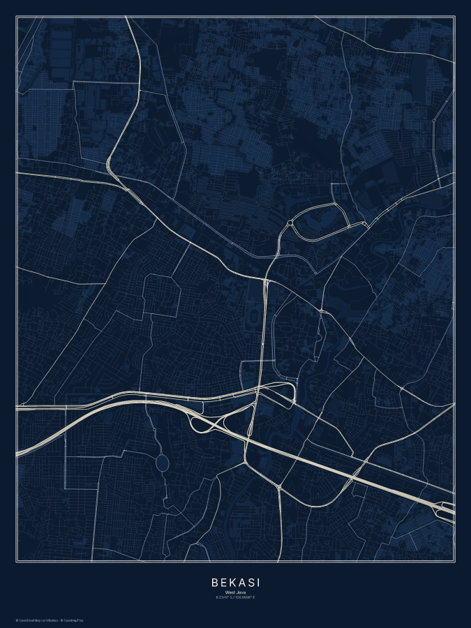 Bekasi map poster, midnight style