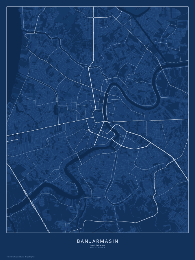 Banjarmasin map poster, blueprint style
