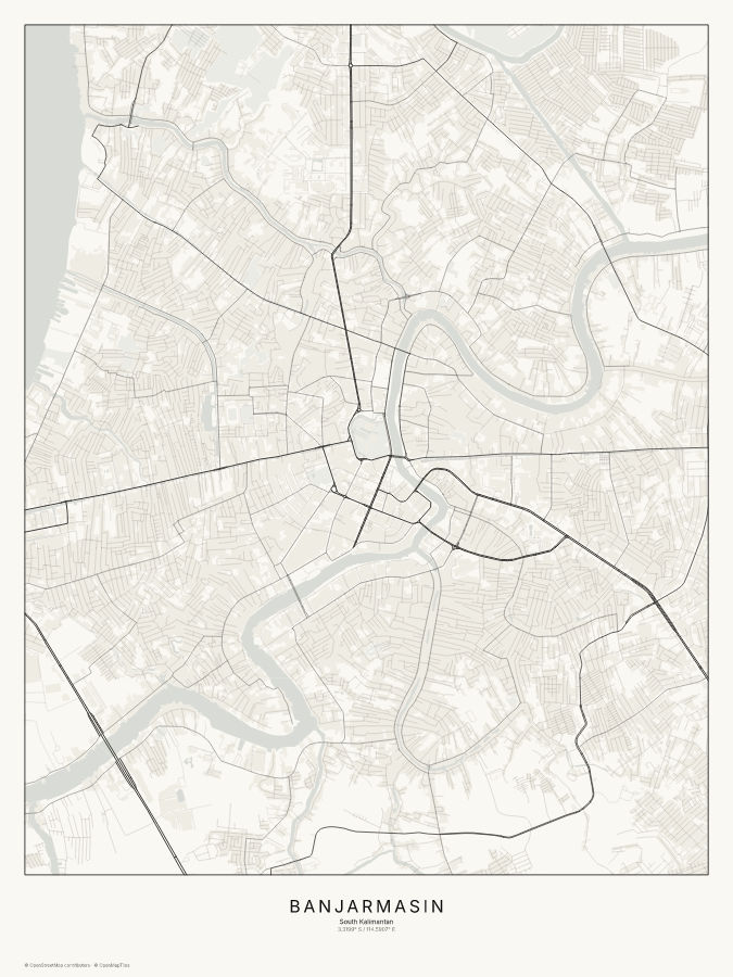 Banjarmasin map poster, classic style