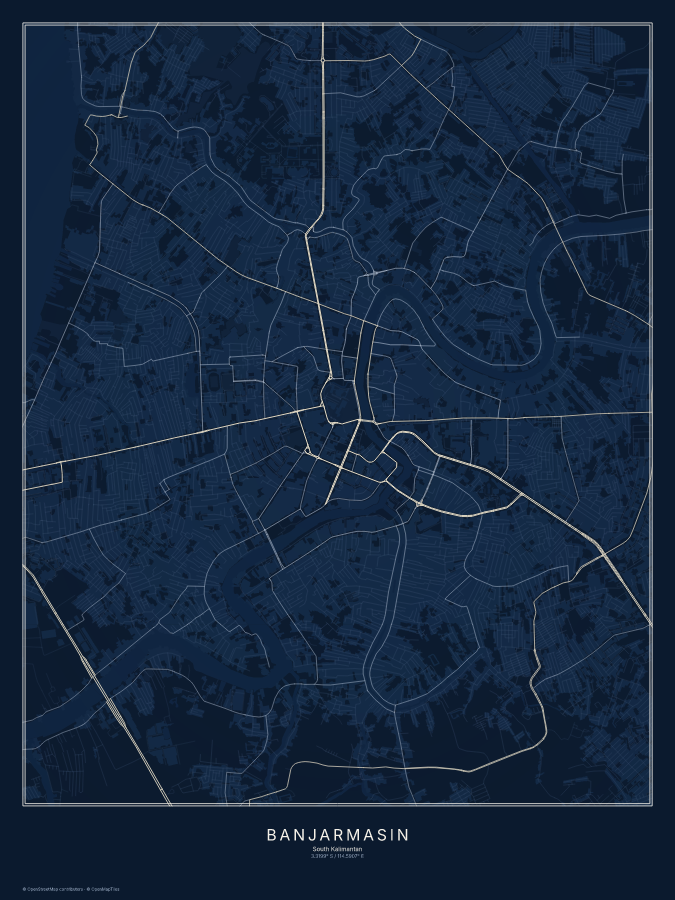 Banjarmasin map poster, midnight style
