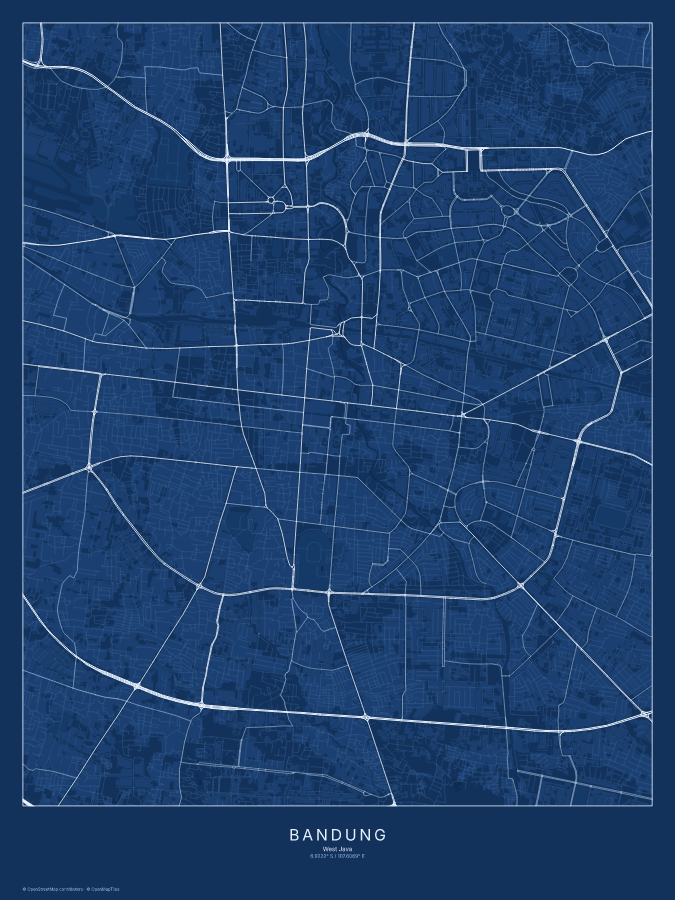 Bandung map poster, blueprint style