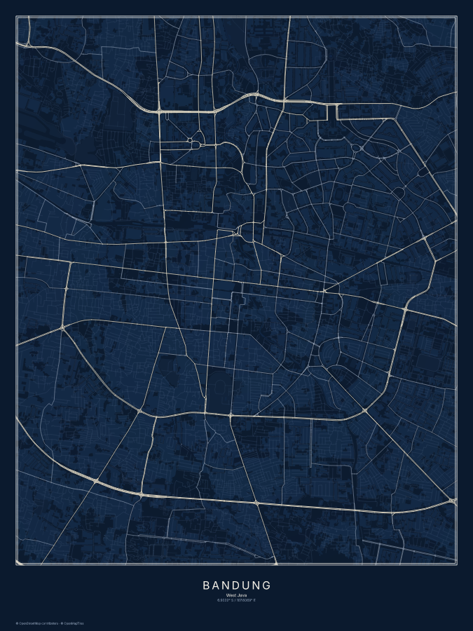 Bandung map poster, midnight style