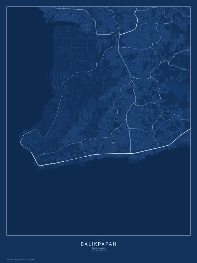Balikpapan map poster, blueprint style