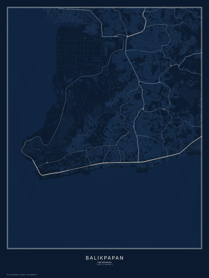 Balikpapan map poster, midnight style
