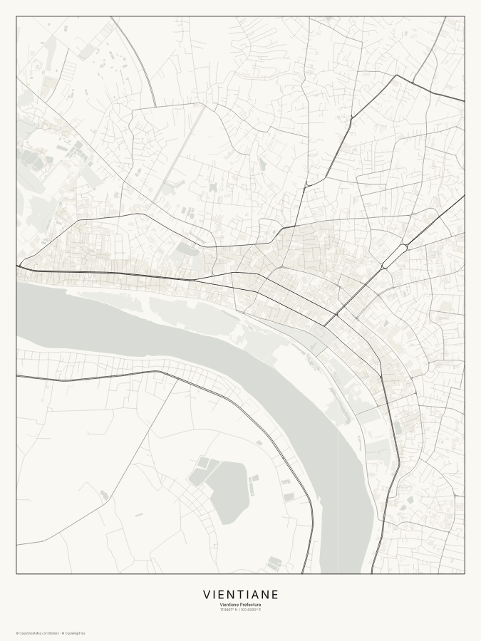 Vientiane map poster, classic style
