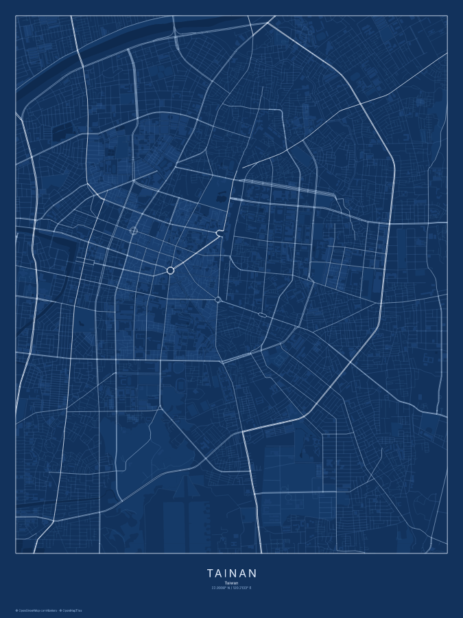 Tainan map poster, blueprint style