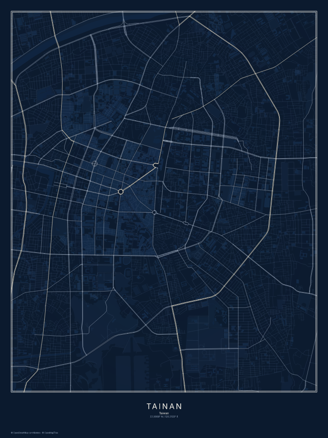 Tainan map poster, midnight style