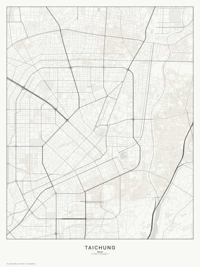 Taichung map poster, classic style