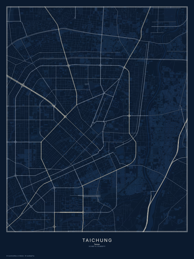 Taichung map poster, midnight style