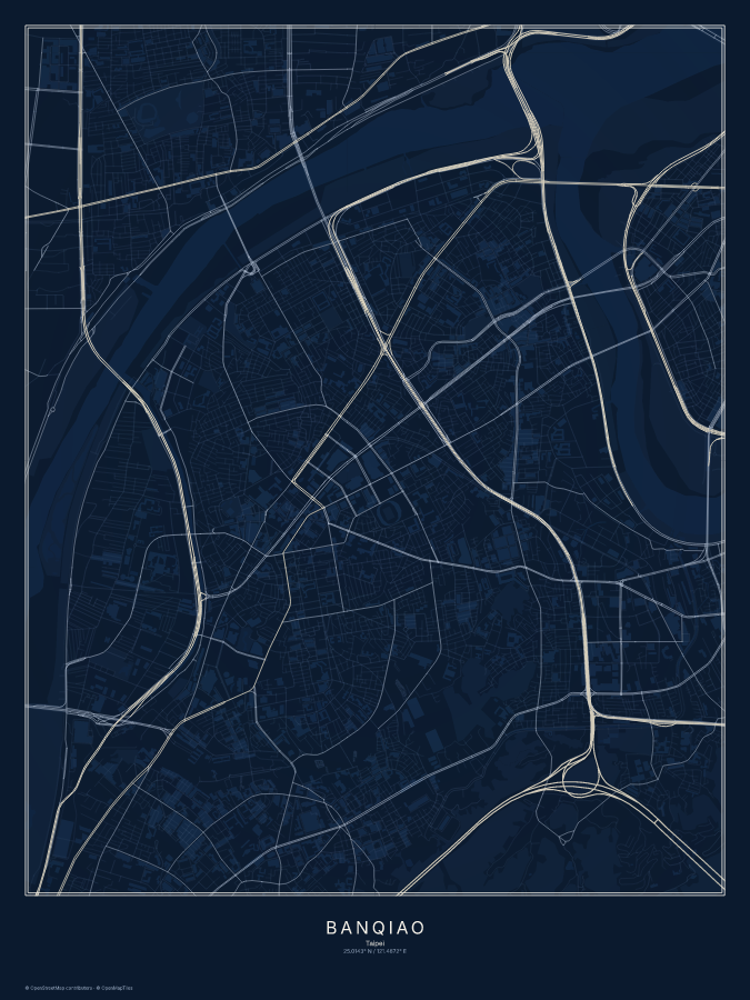 Banqiao map poster, midnight style