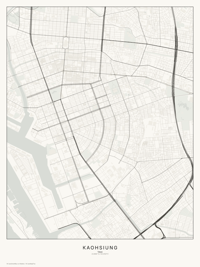 Kaohsiung map poster, classic style