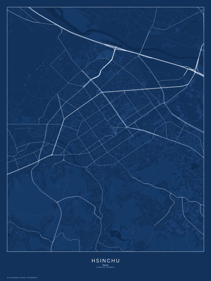 Hsinchu map poster, blueprint style