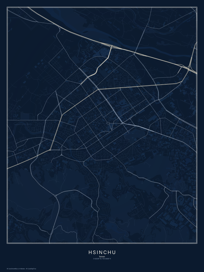 Hsinchu map poster, midnight style