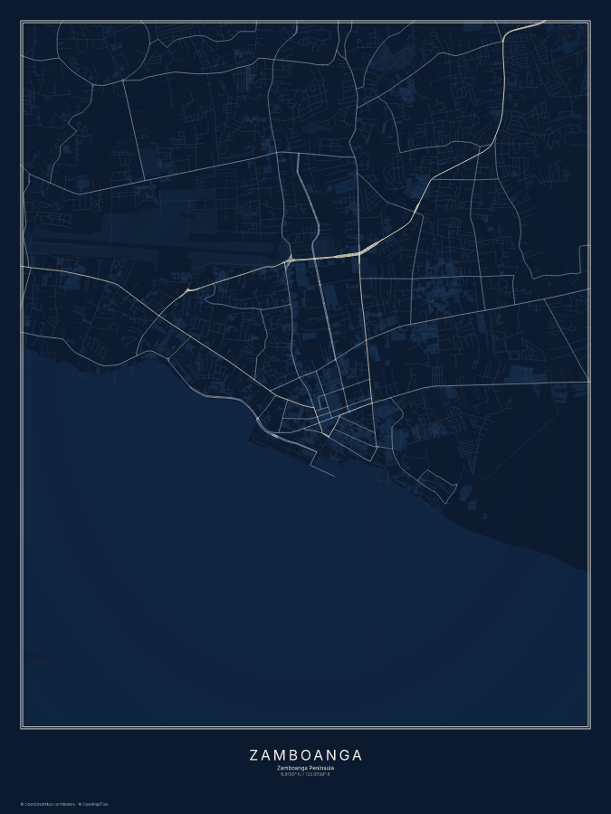 Zamboanga map poster, midnight style