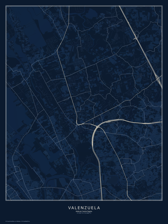 Valenzuela map poster, midnight style