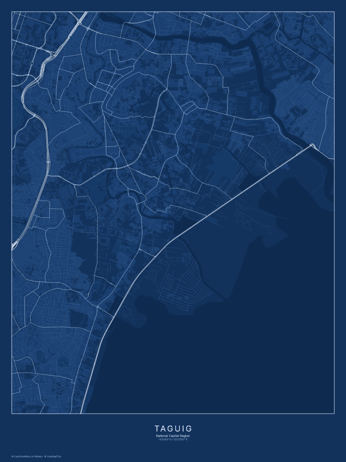 Taguig map poster, blueprint style
