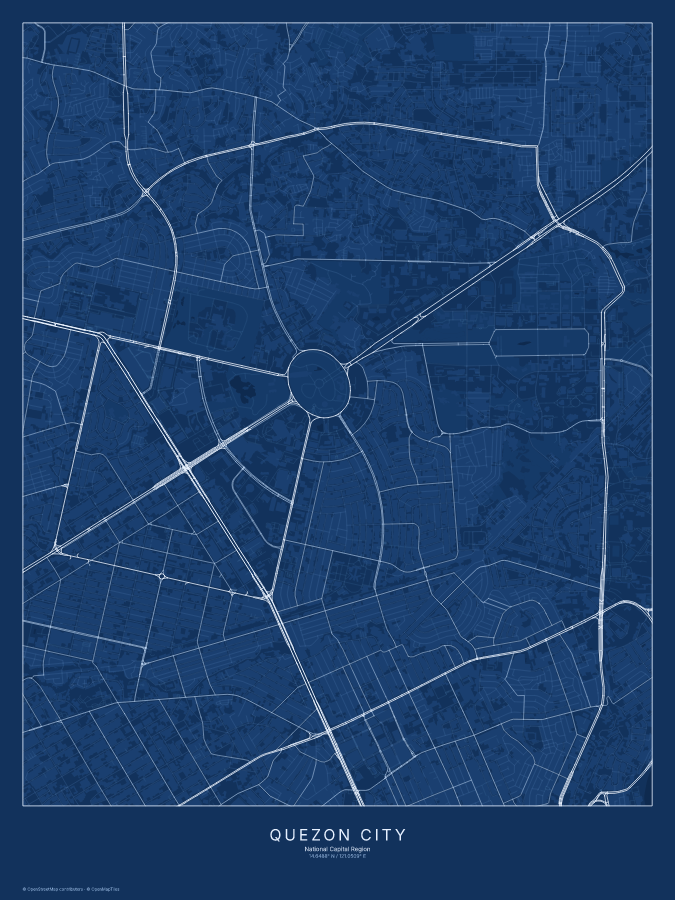 Quezon City map poster, blueprint style