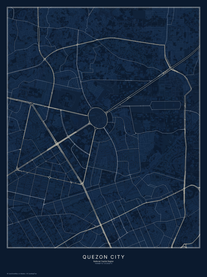 Quezon City map poster, midnight style