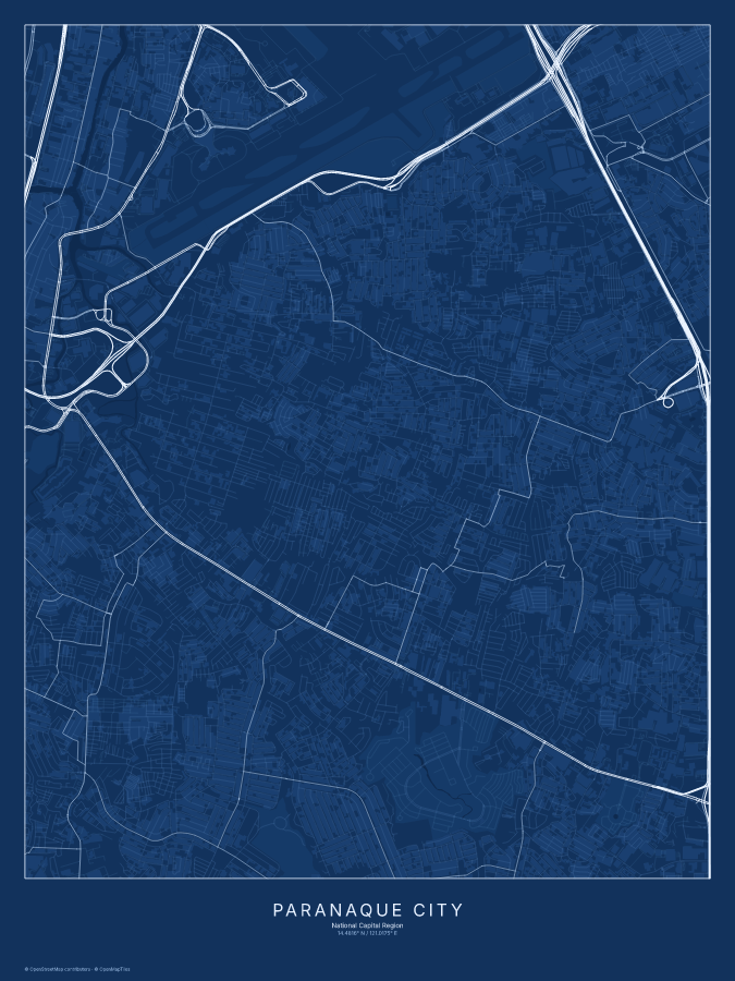 Paranaque City map poster, blueprint style