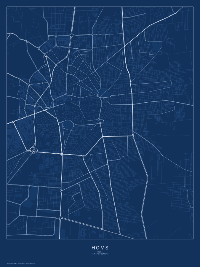 Homs map poster, blueprint style