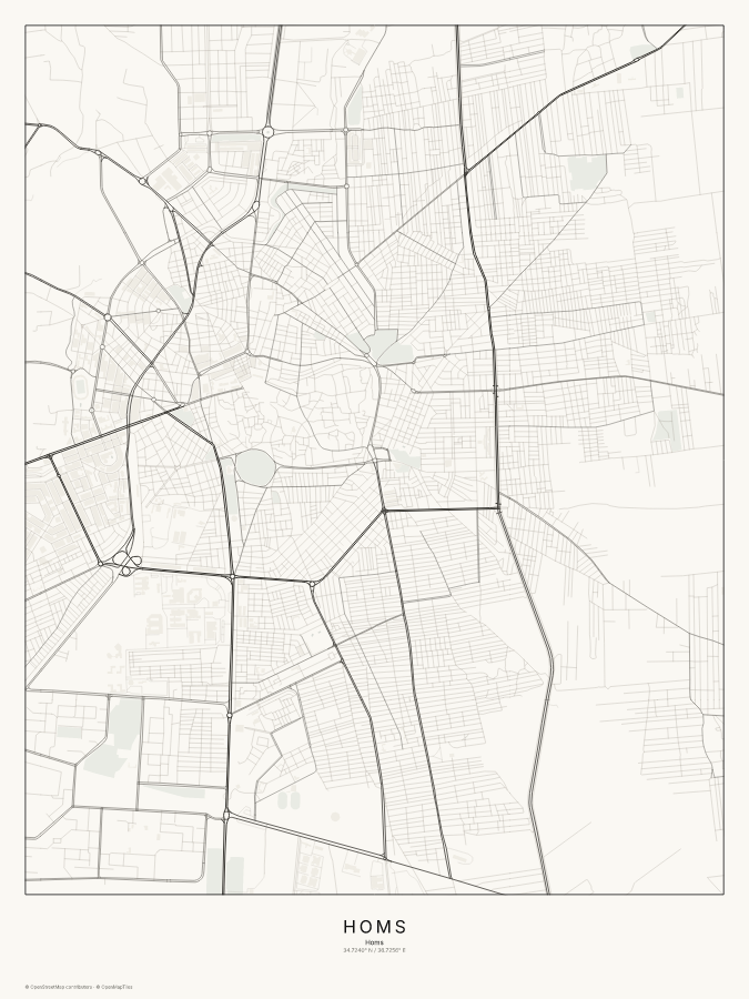 Homs map poster, classic style