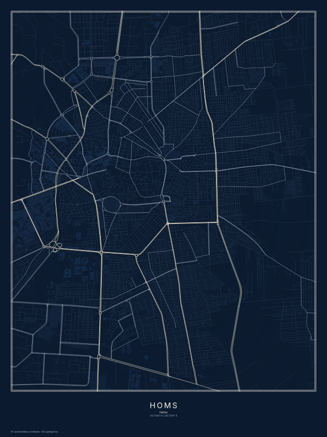 Homs map poster, midnight style