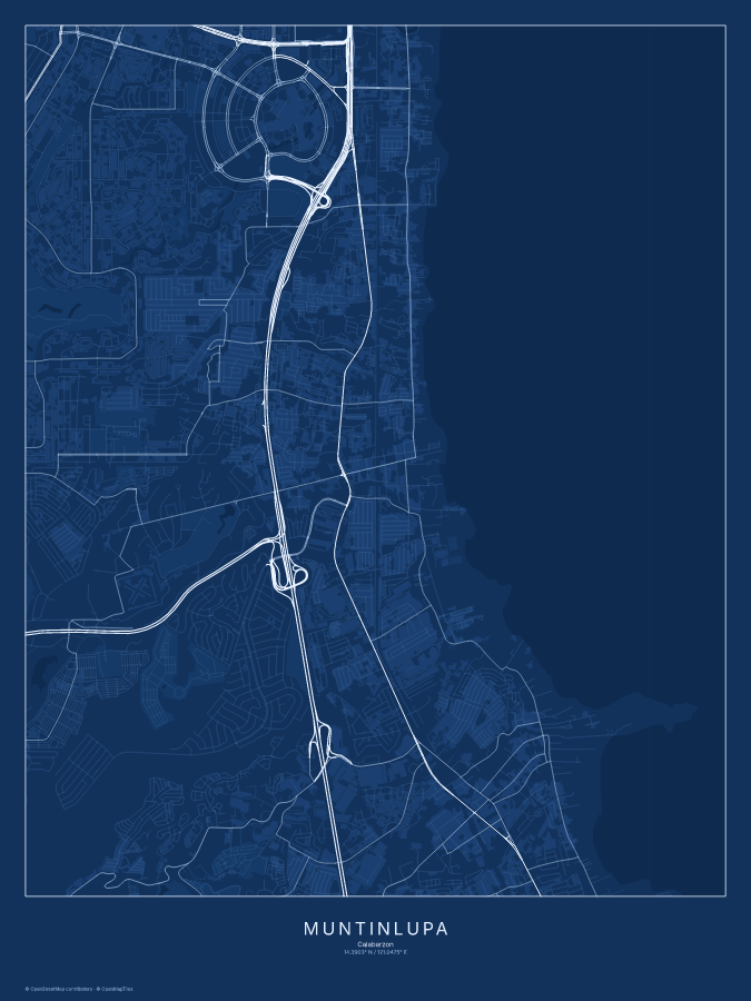 Muntinlupa map poster, blueprint style