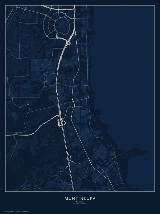 Muntinlupa map poster, midnight style