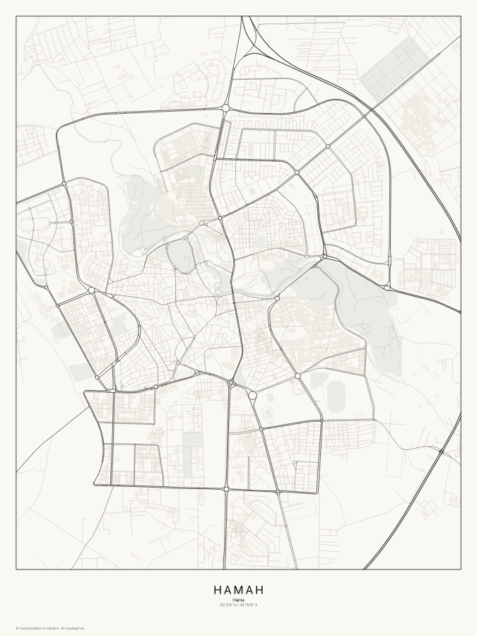 Ḩamāh map poster, classic style