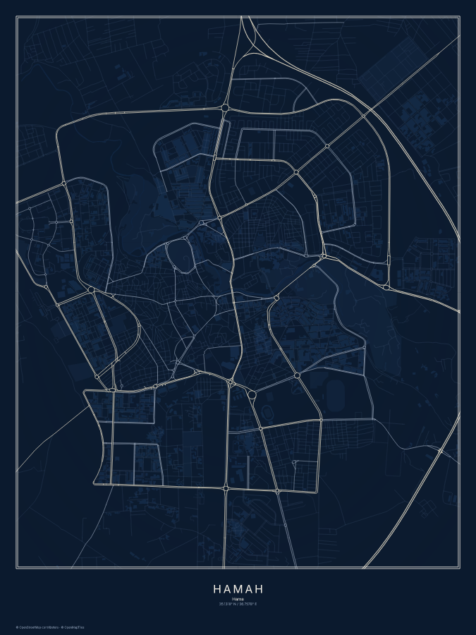 Ḩamāh map poster, midnight style