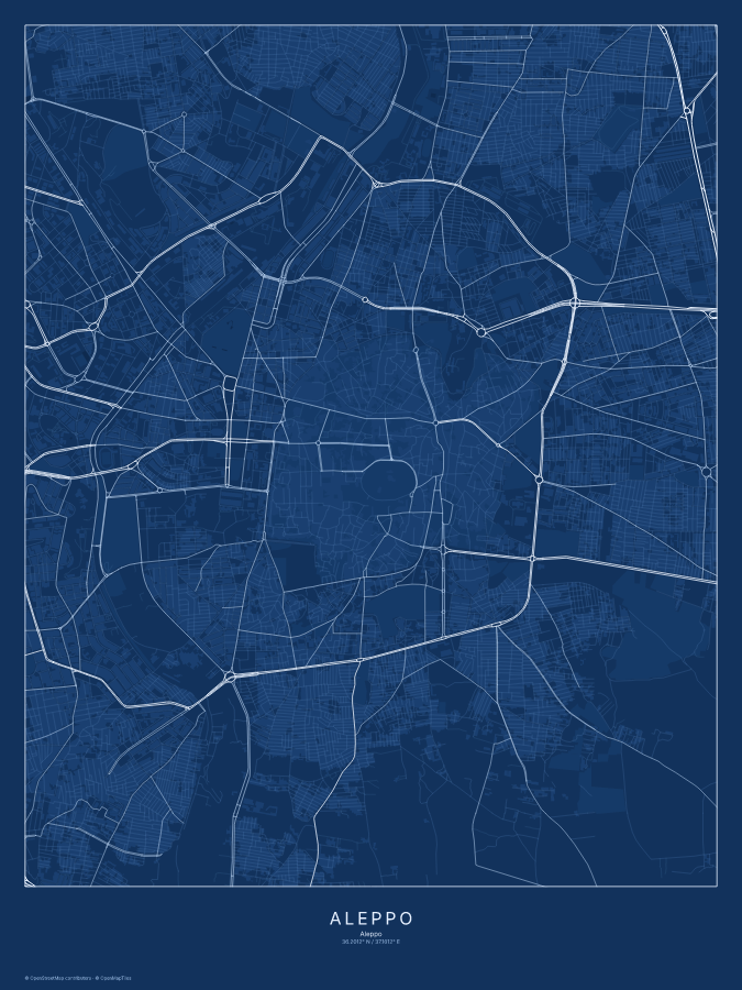 Aleppo map poster, blueprint style