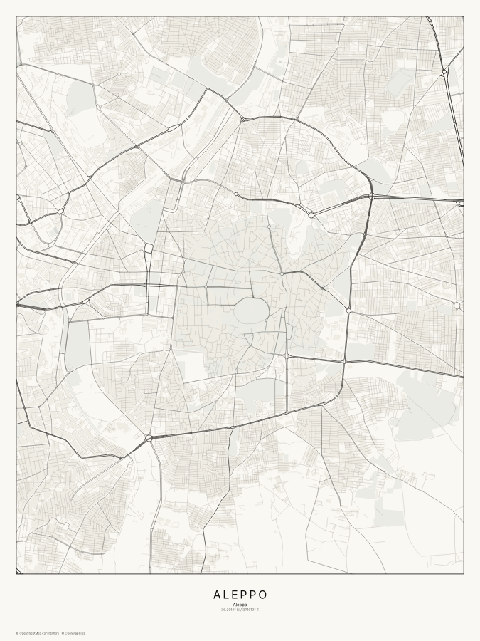 Aleppo map poster, classic style