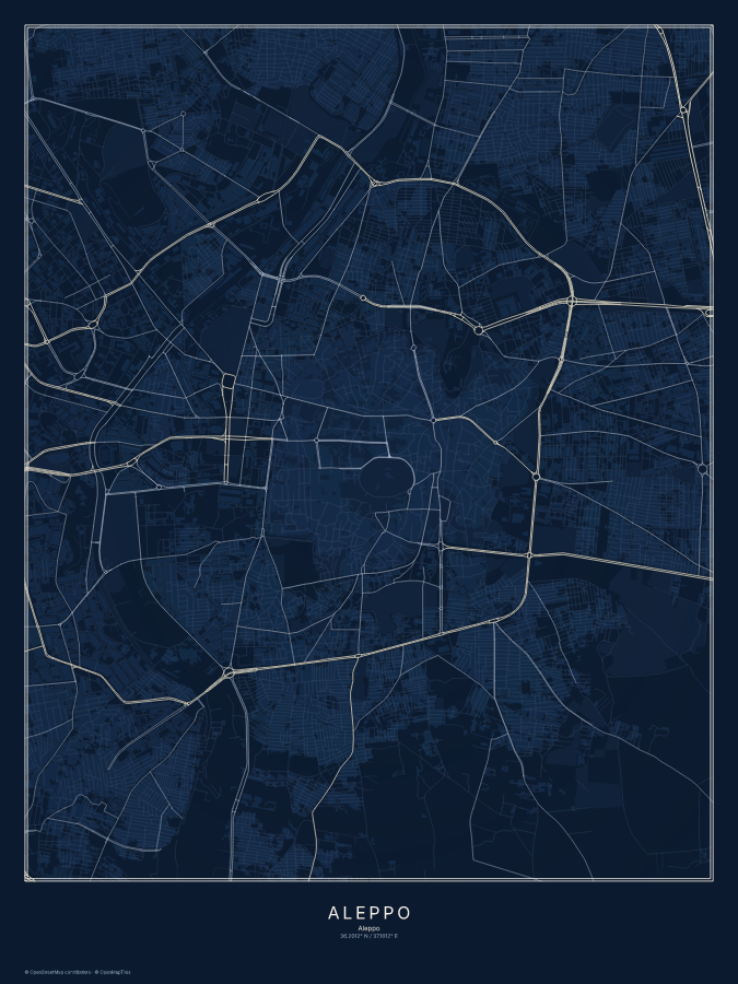 Aleppo map poster, midnight style