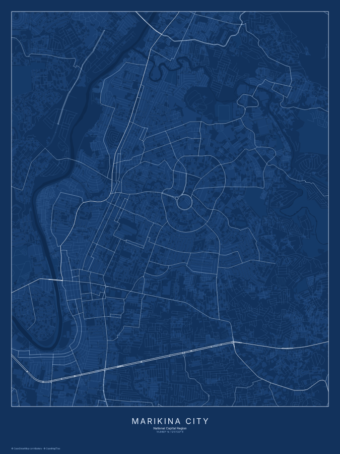 Marikina City map poster, blueprint style