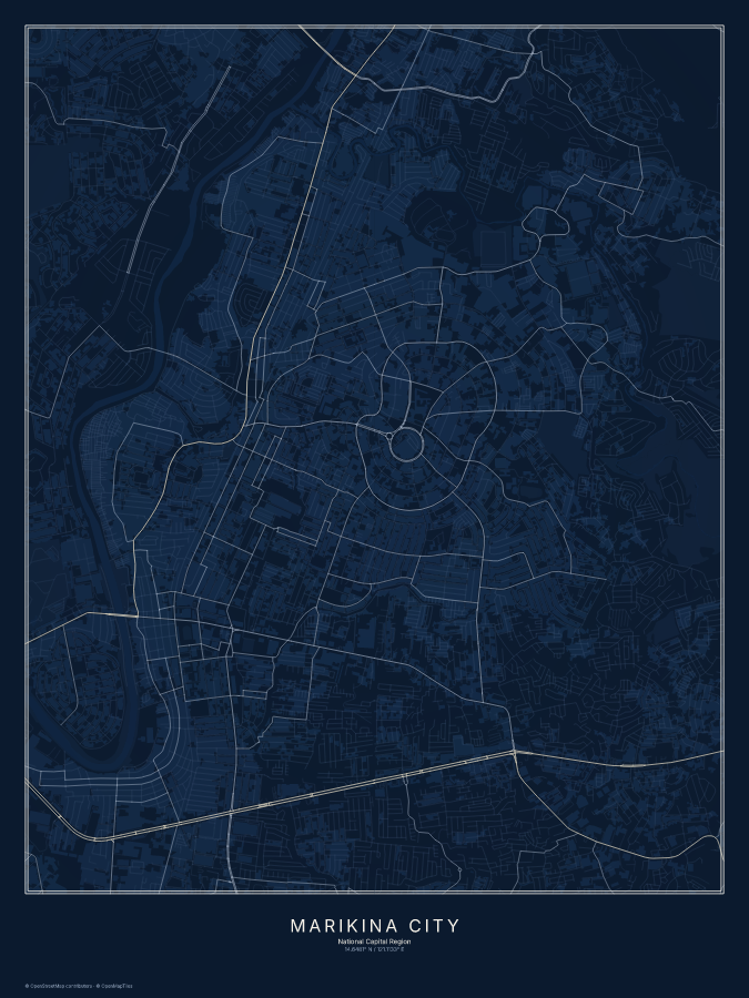 Marikina City map poster, midnight style