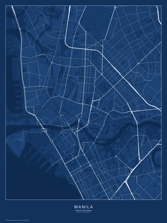 Manila map poster, blueprint style