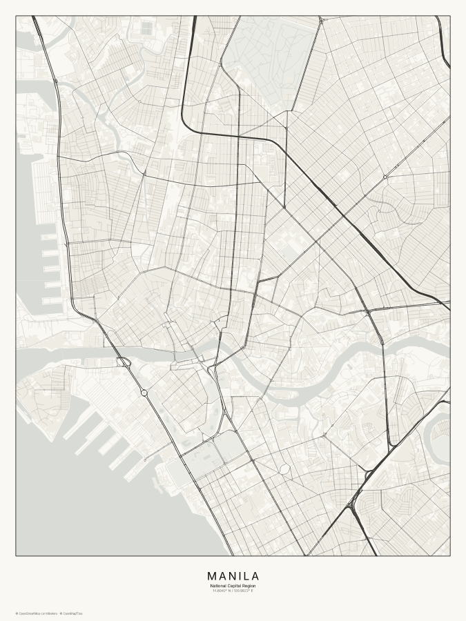 Manila map poster, classic style
