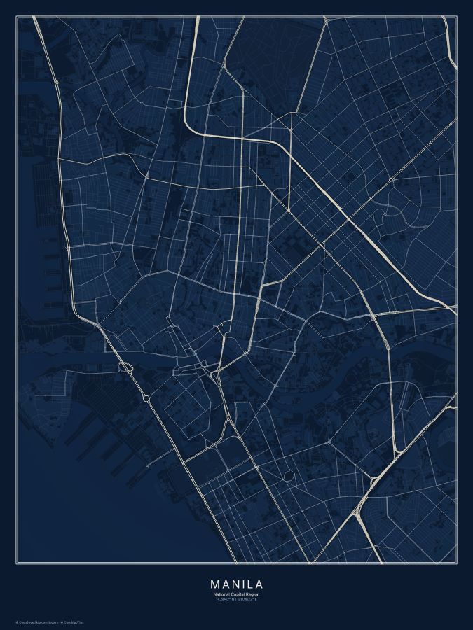 Manila map poster, midnight style