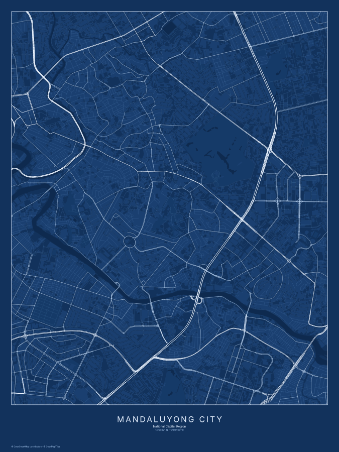 Mandaluyong City map poster, blueprint style